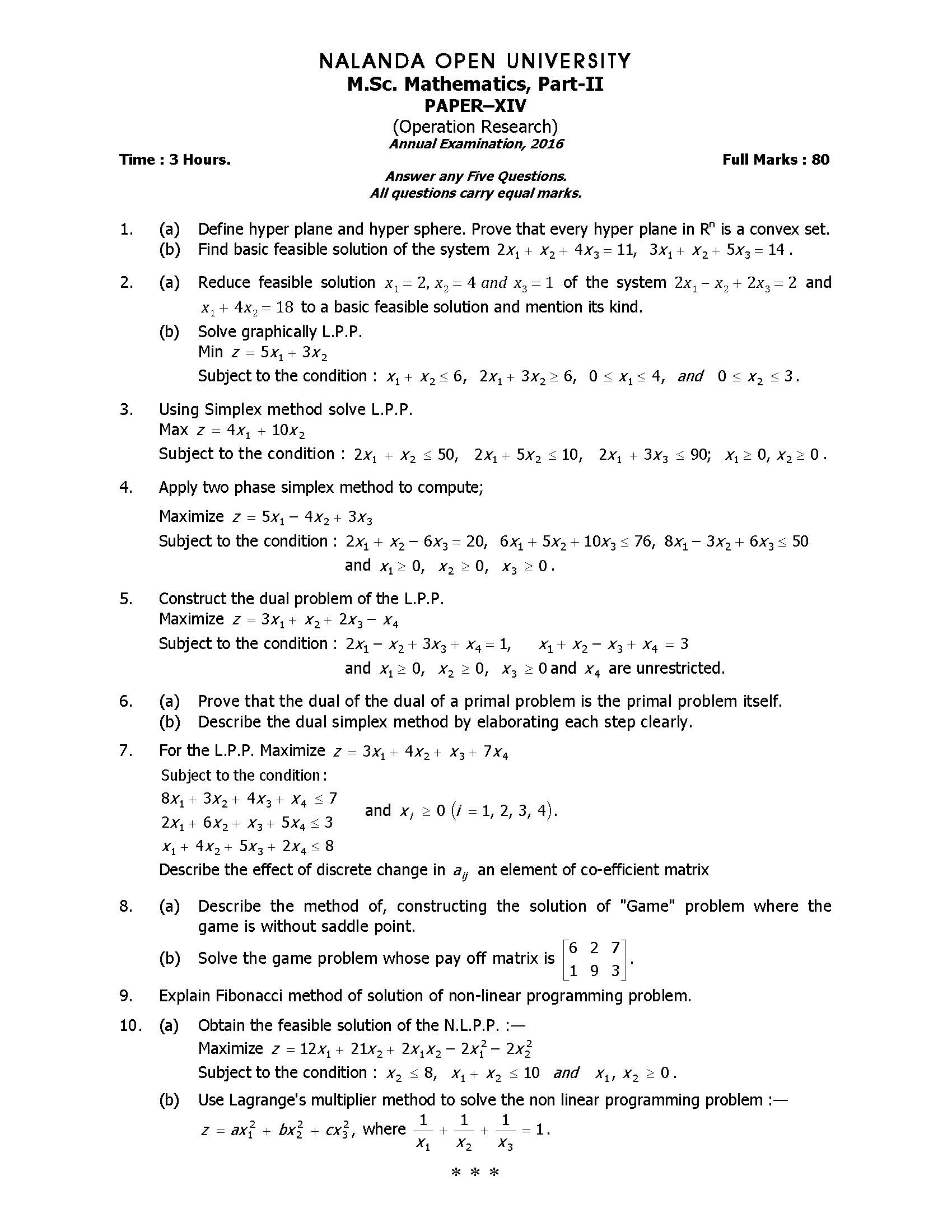 operations research previous year question papers