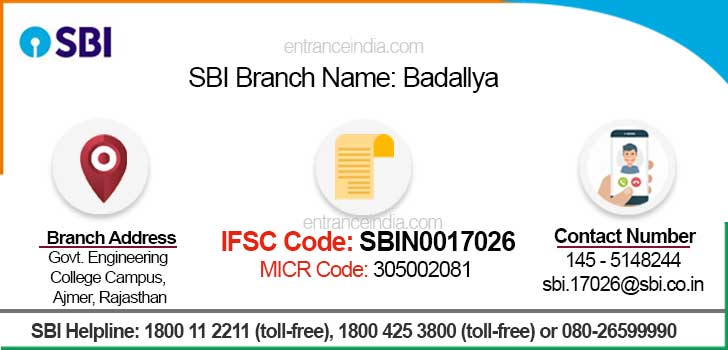 SBI Badallya Branch IFSC Code SBIN0017026