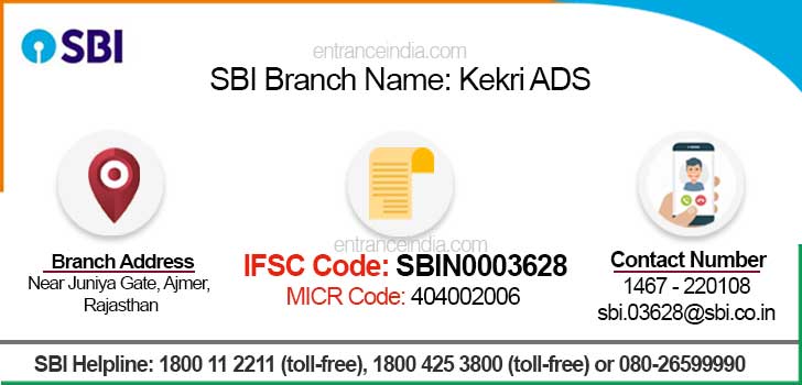 SBI Kekri ADS Branch IFSC Code SBIN0003628