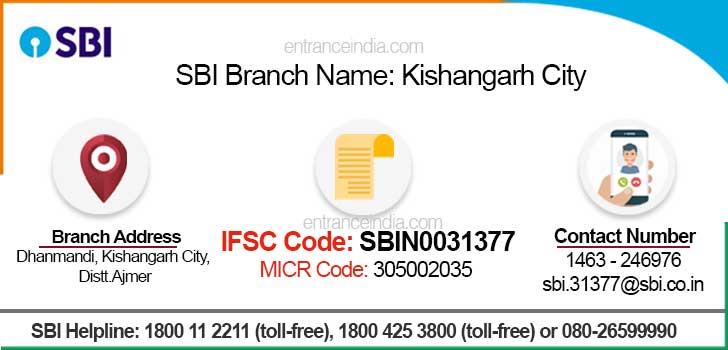 SBI Kishangarh City Branch IFSC Code SBIN0031377