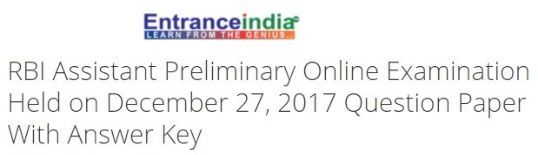 RBI Assistant Preliminary Online Examination Held on December 27, 2017
