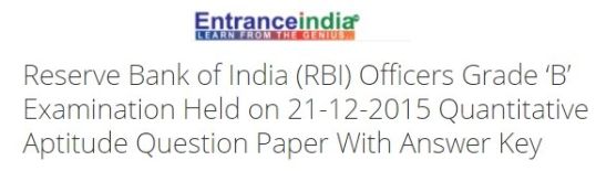 Reserve Bank of India (RBI) Officers Grade 'B' Examination Held on 21-12-2015